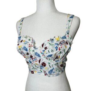 COLSIE Corset Bralette Top Coastal Travel Theme Print Size Small
